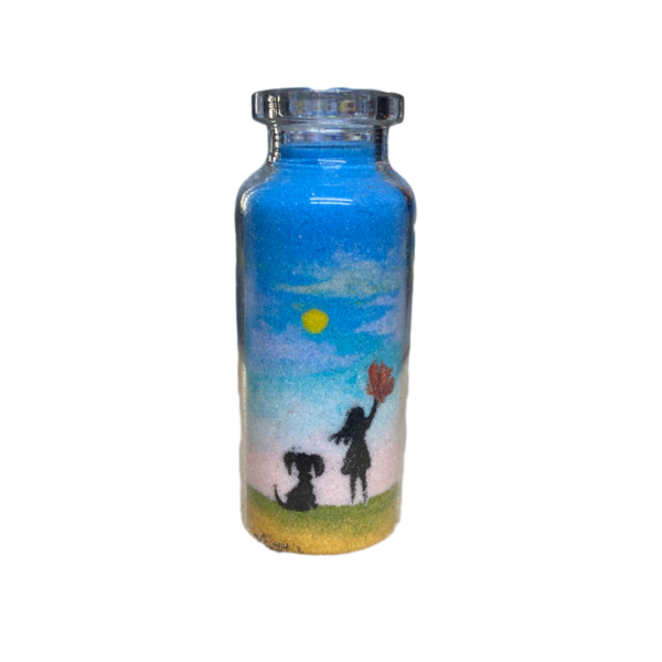 Girl and dog on grass Sand Art Bottle-sand art