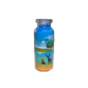 Girl and deer at the lake - sand in a bottle art